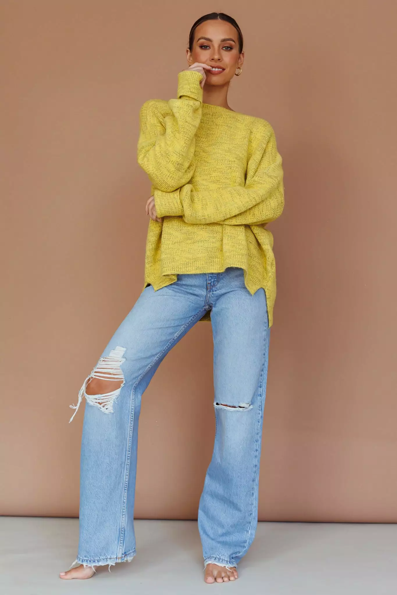 Mika&Gala Kayce Dropped Shoulder Knit Sweater Yellow - Image 3