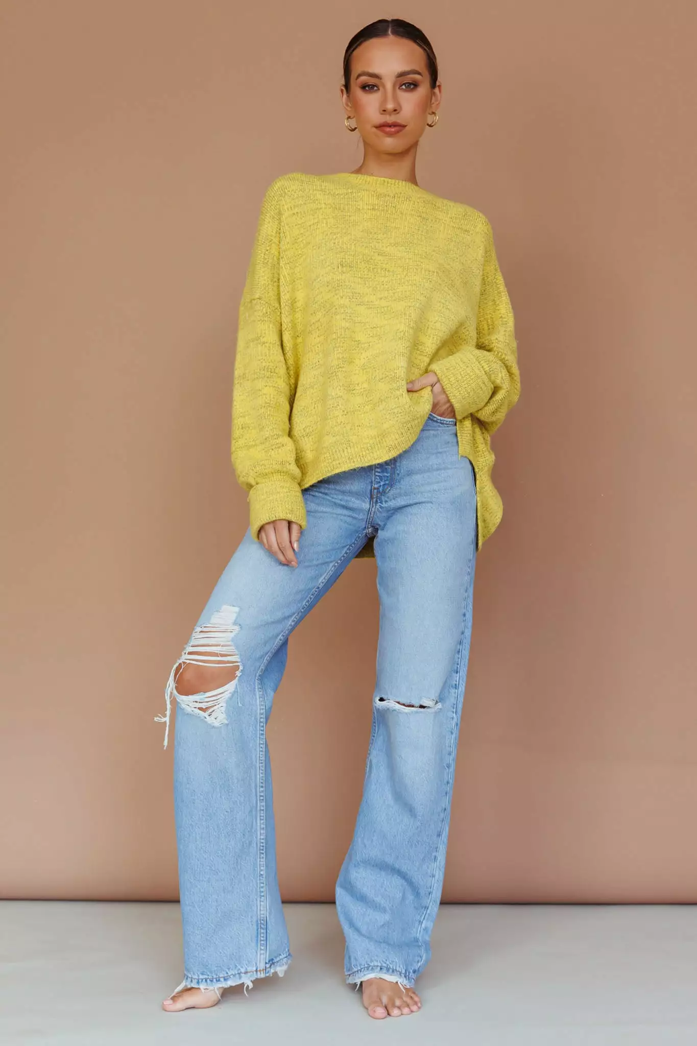 Mika&Gala Kayce Dropped Shoulder Knit Sweater Yellow - Image 6