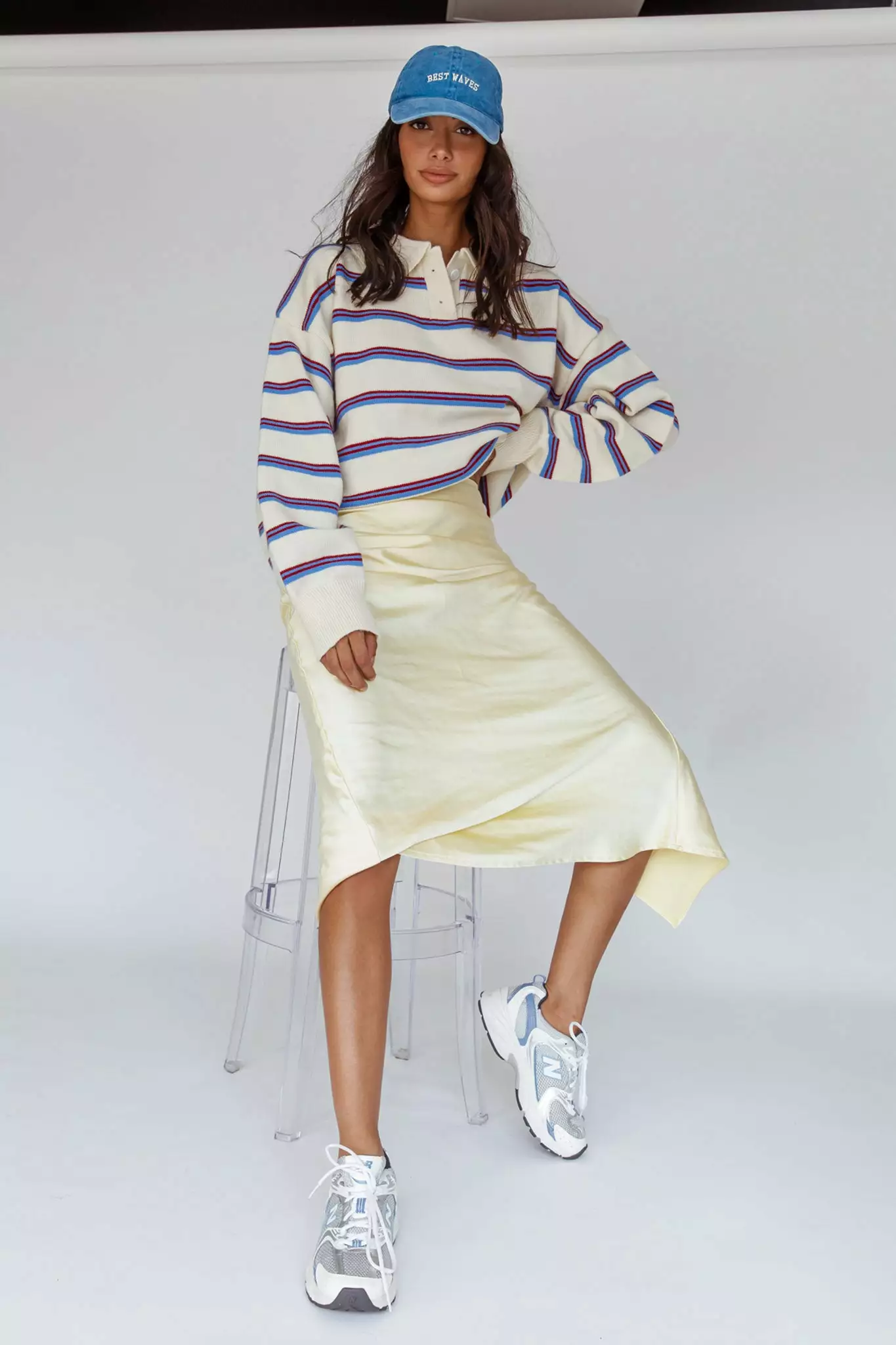 Indi Luxe Boston Collared Knit Sweater Striped White - Image 8
