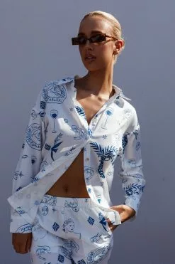 Selfie Leslie Weekend Bliss Long Sleeve Button Shirt White