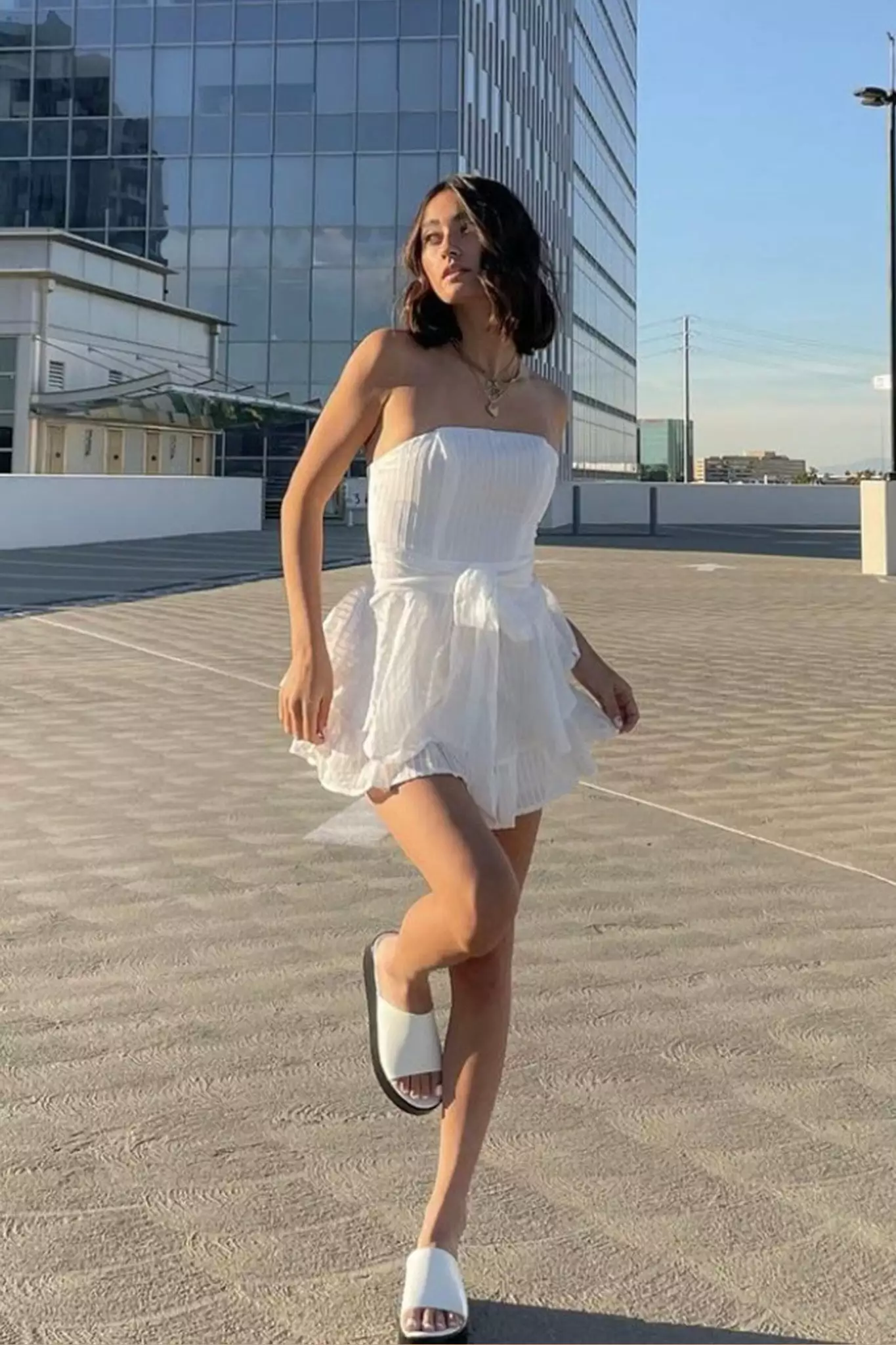 Selfie Leslie Maddox Fit & Flare Bandeau Romper Striped White - Image 5