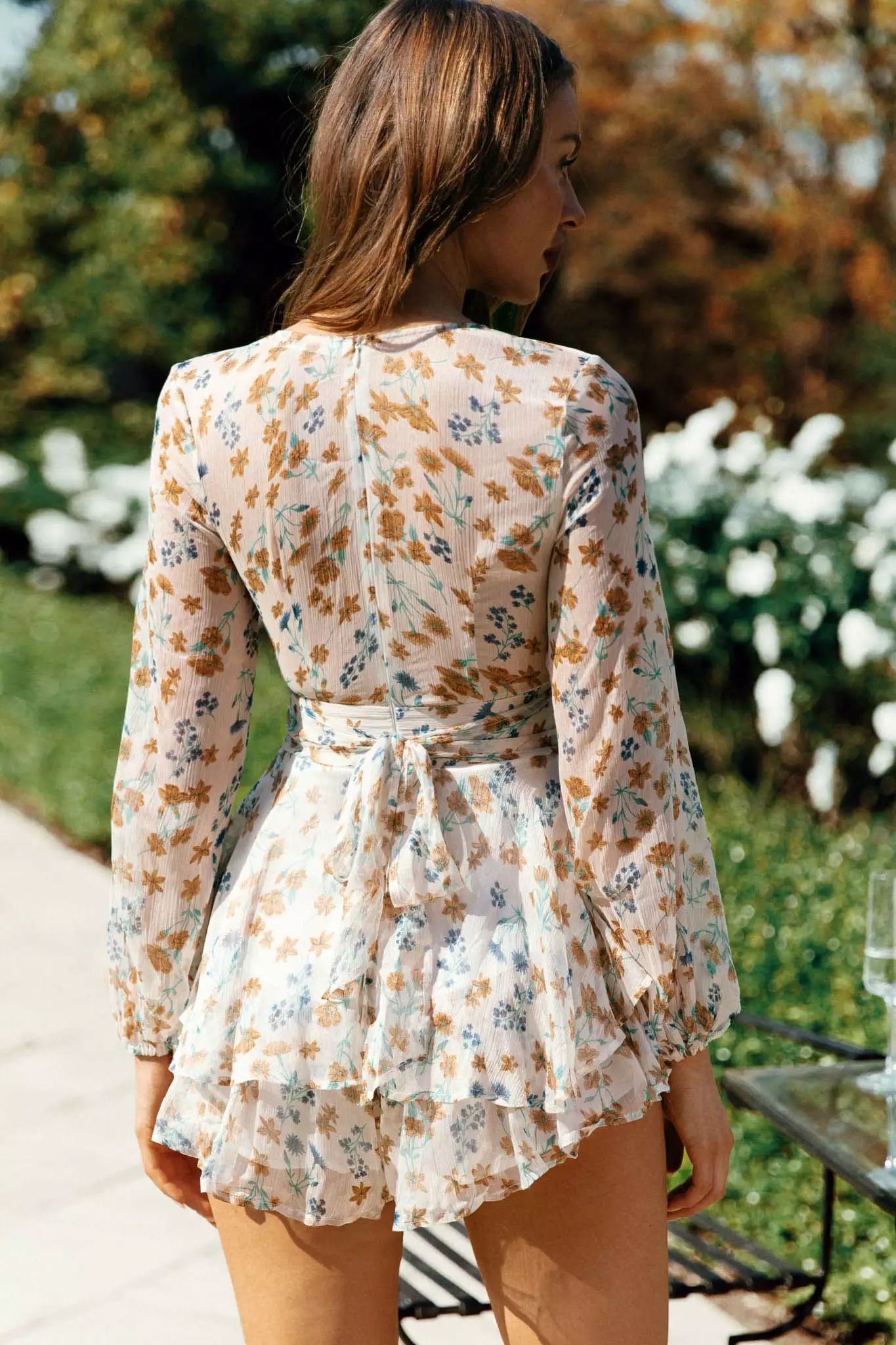 Selfie Leslie Maddox Fit & Flare Long Sleeve Romper Botanic Print White - Image 2