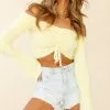 Selfie Leslie By Your Side Off-Shoulder Long Sleeve Fuzzy Knit Top Yellow