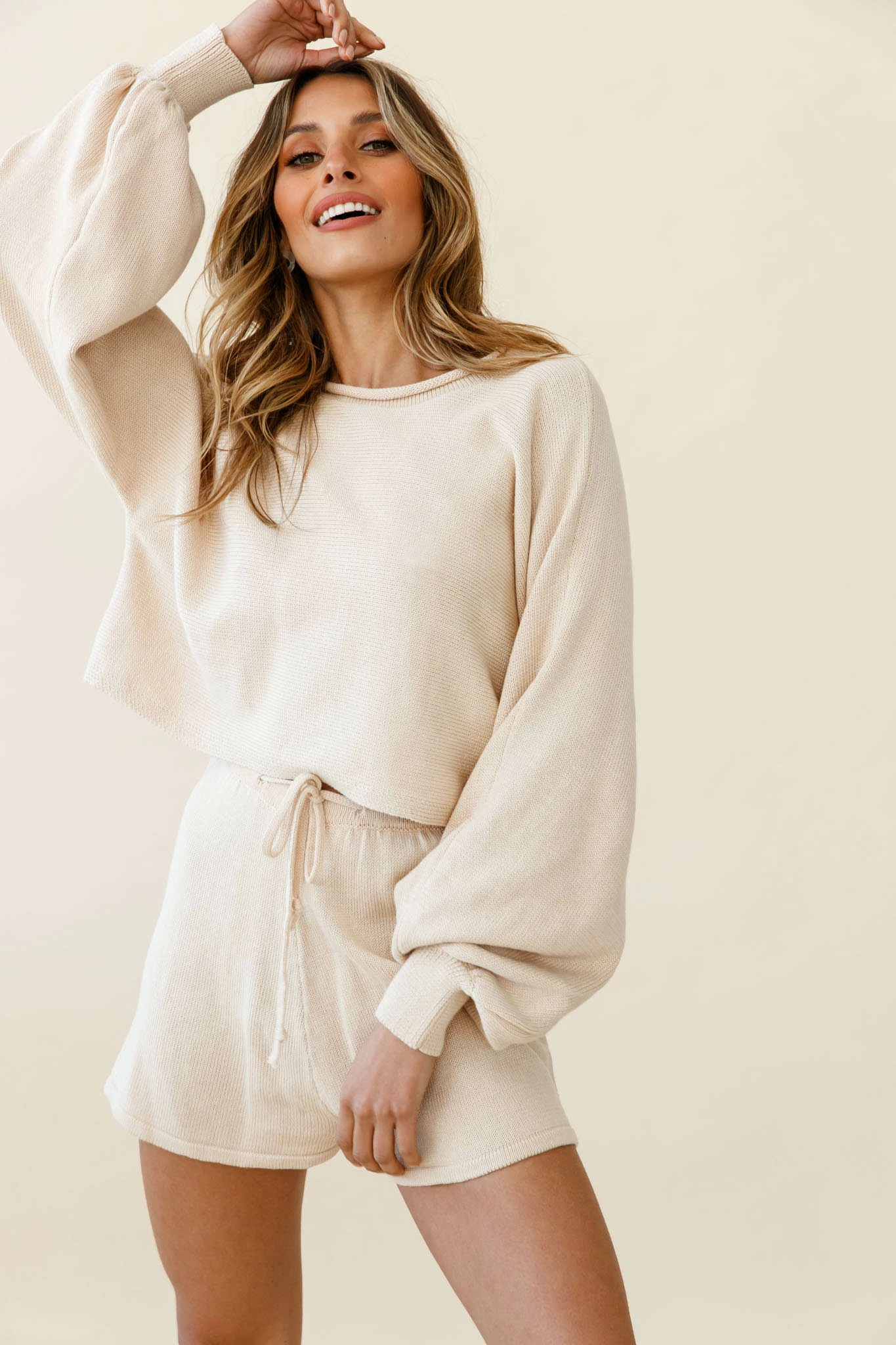 Easy Breezy Long Sleeve Midi Sweater Beige - Image 6