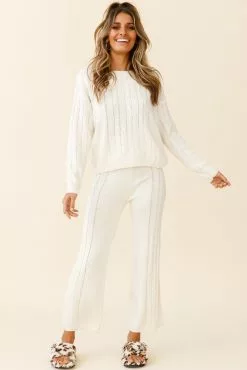 Atlas Cable Knit Accent Pants Cream