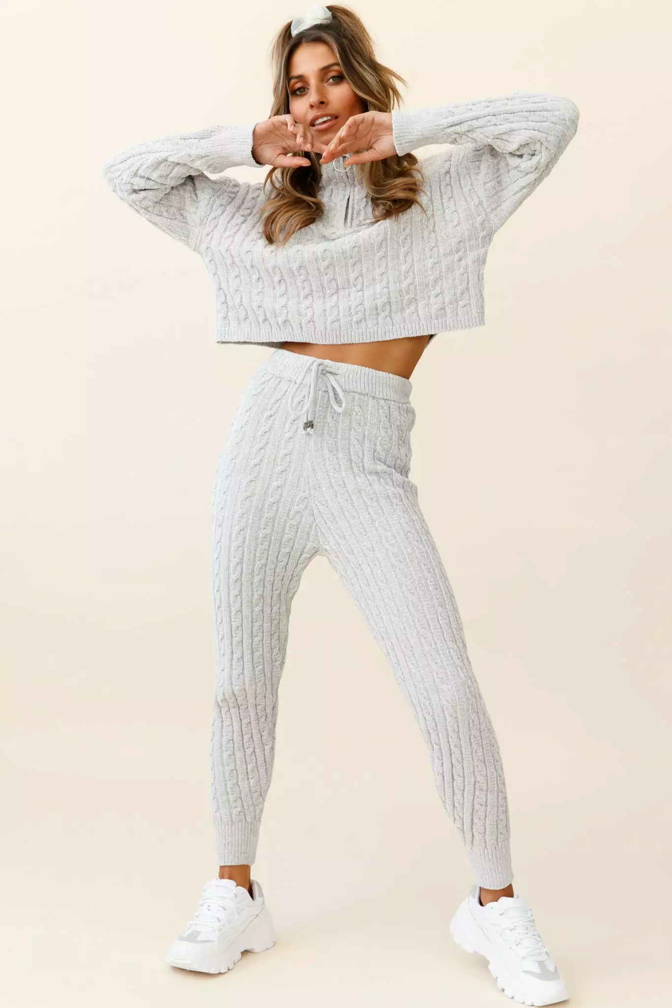 Selfie Leslie Breckenridge Long Cable Knit Pants Grey - Image 7