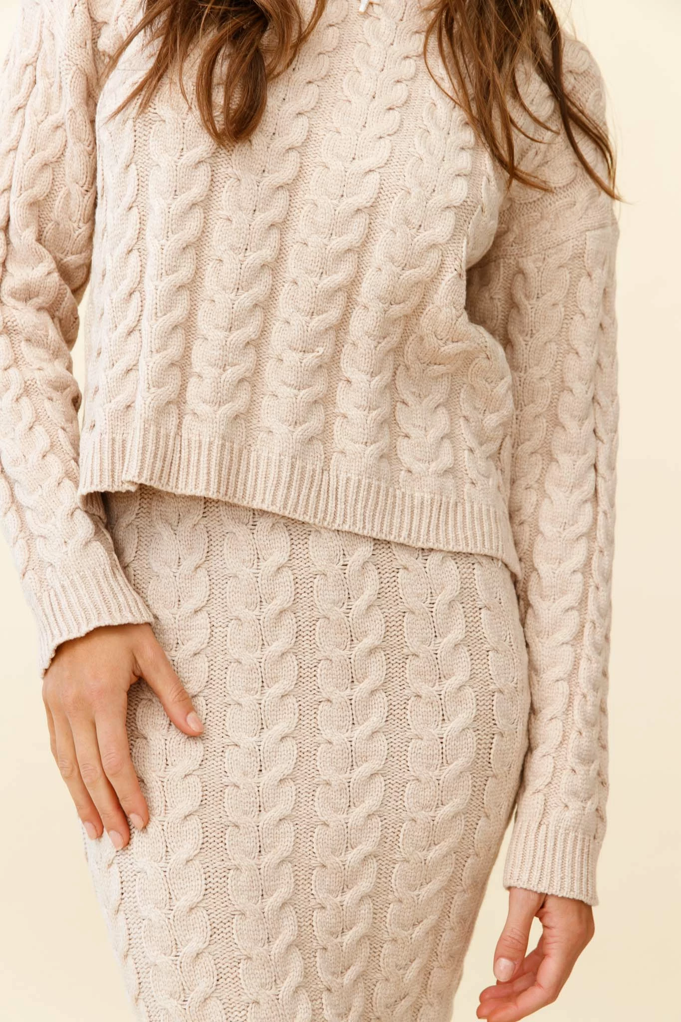 Cozy Up Cable Knit Sweater Beige - Image 4