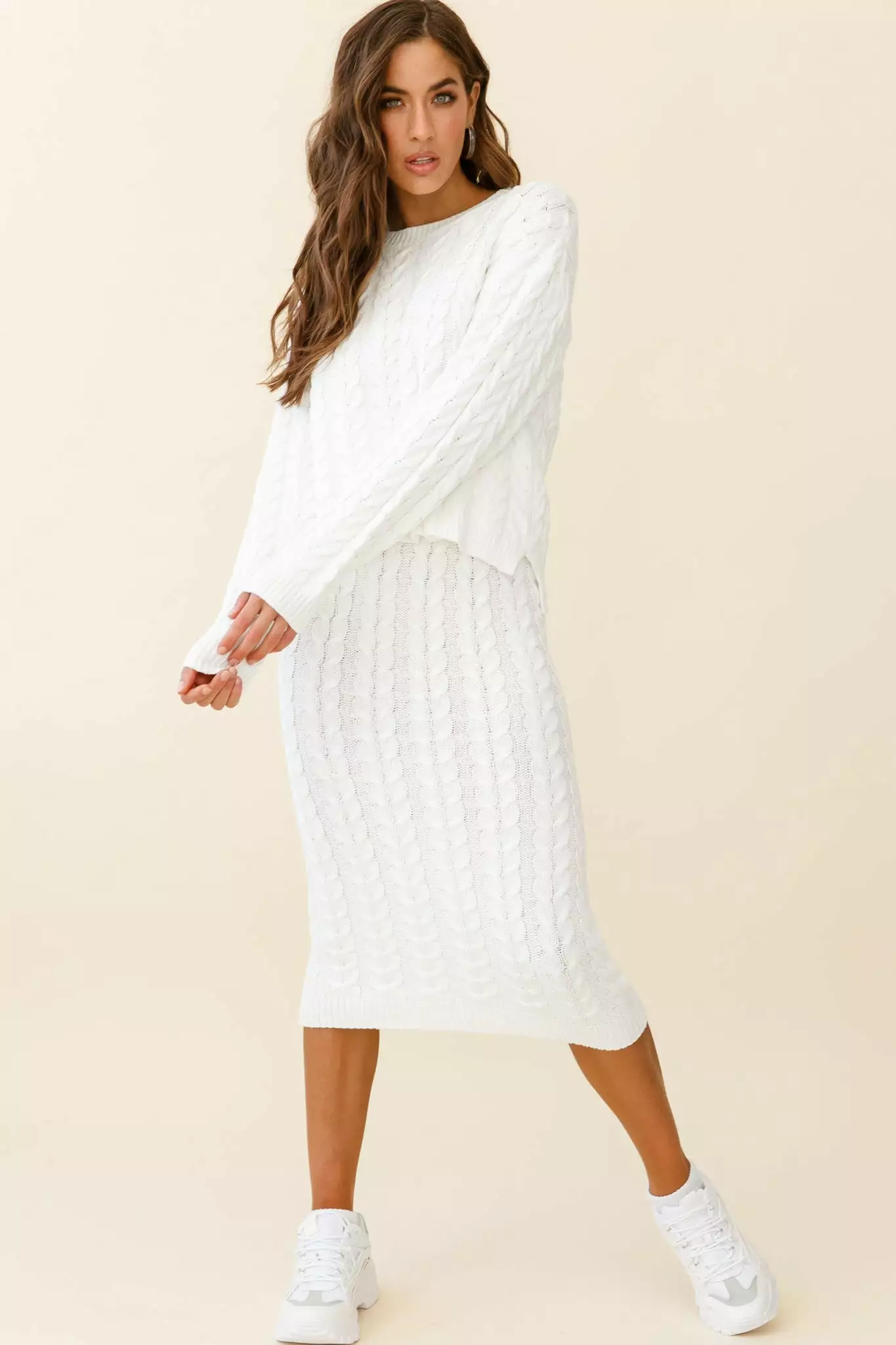 Cozy Up Cable Knit Sweater White - Image 2