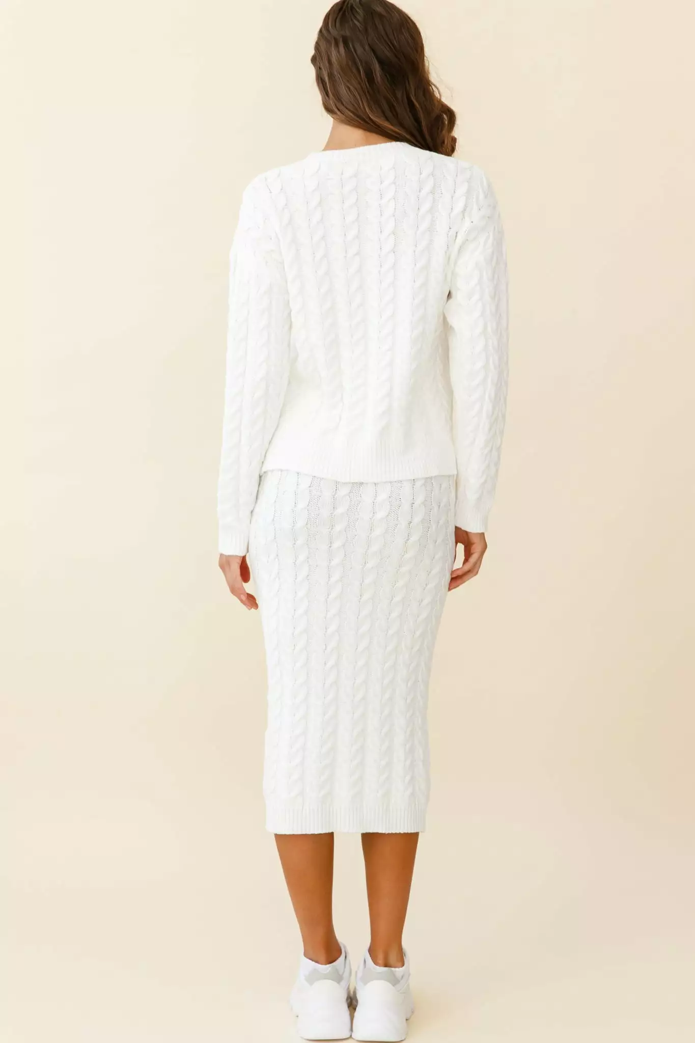 Cozy Up Cable Knit Sweater White - Image 3