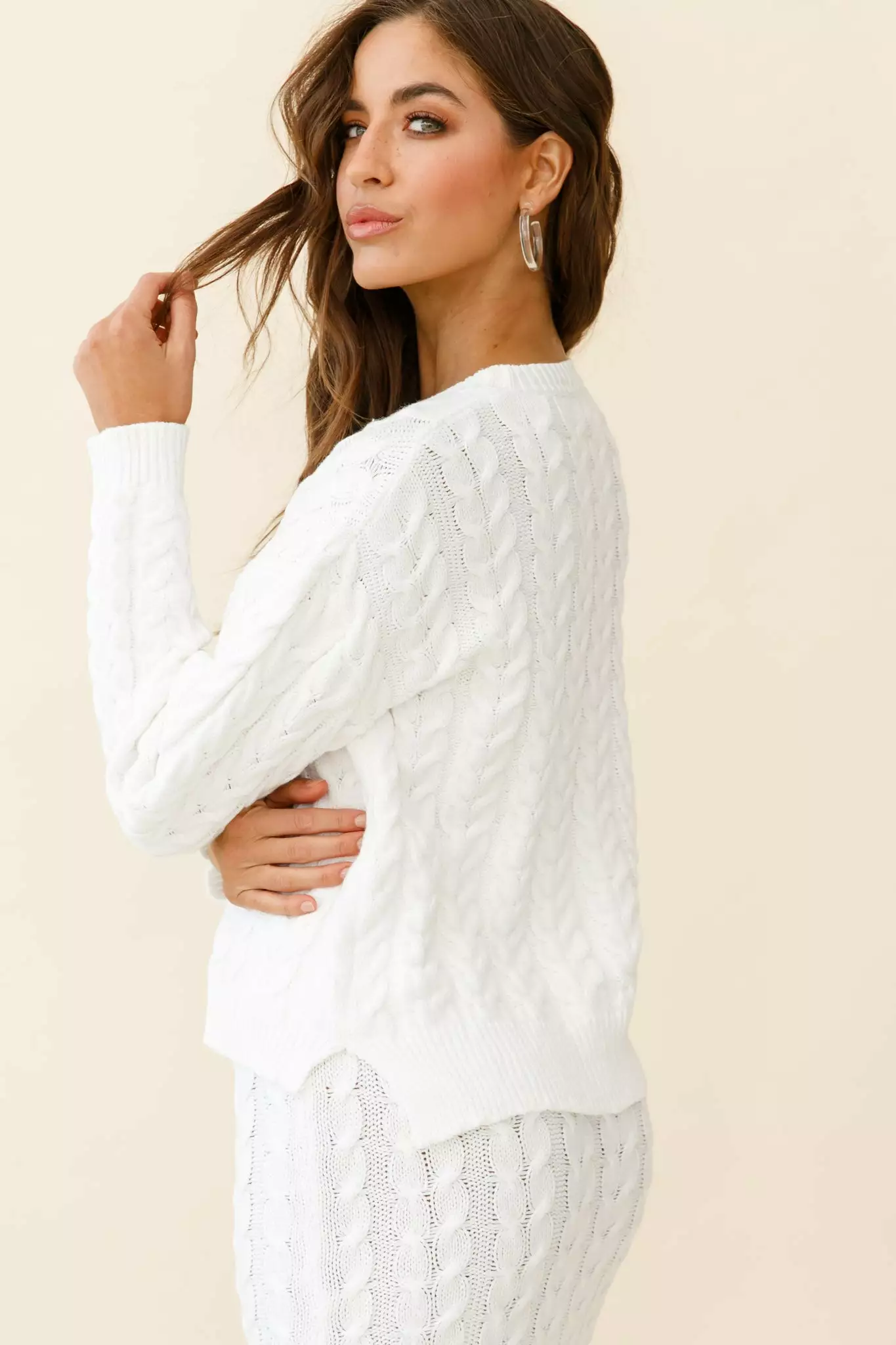 Cozy Up Cable Knit Sweater White - Image 4