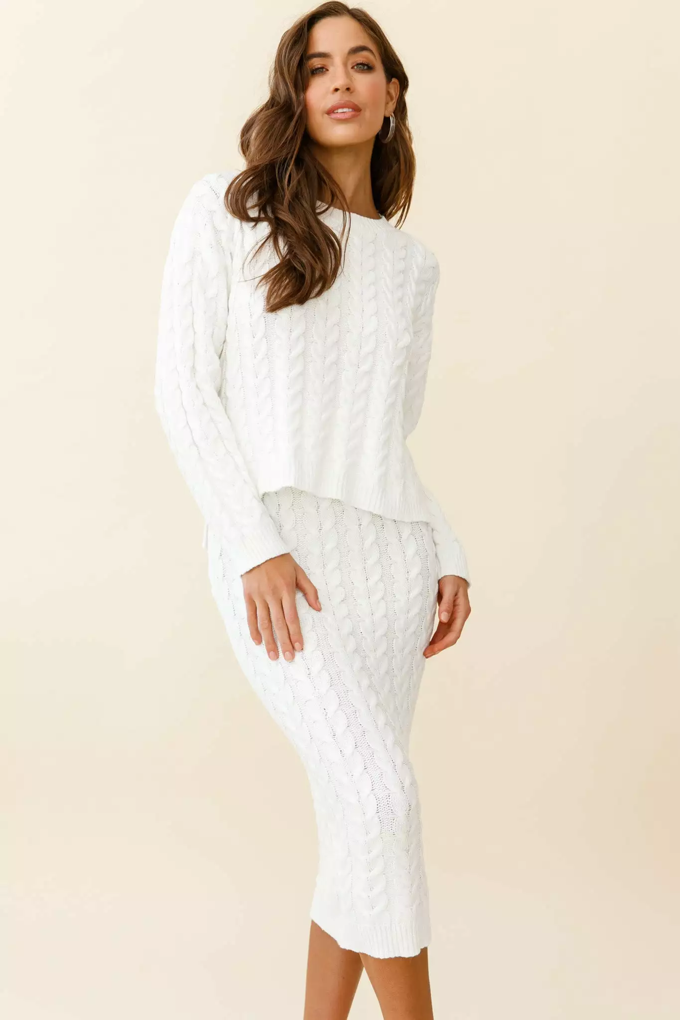 Cozy Up Cable Knit Sweater White - Image 6