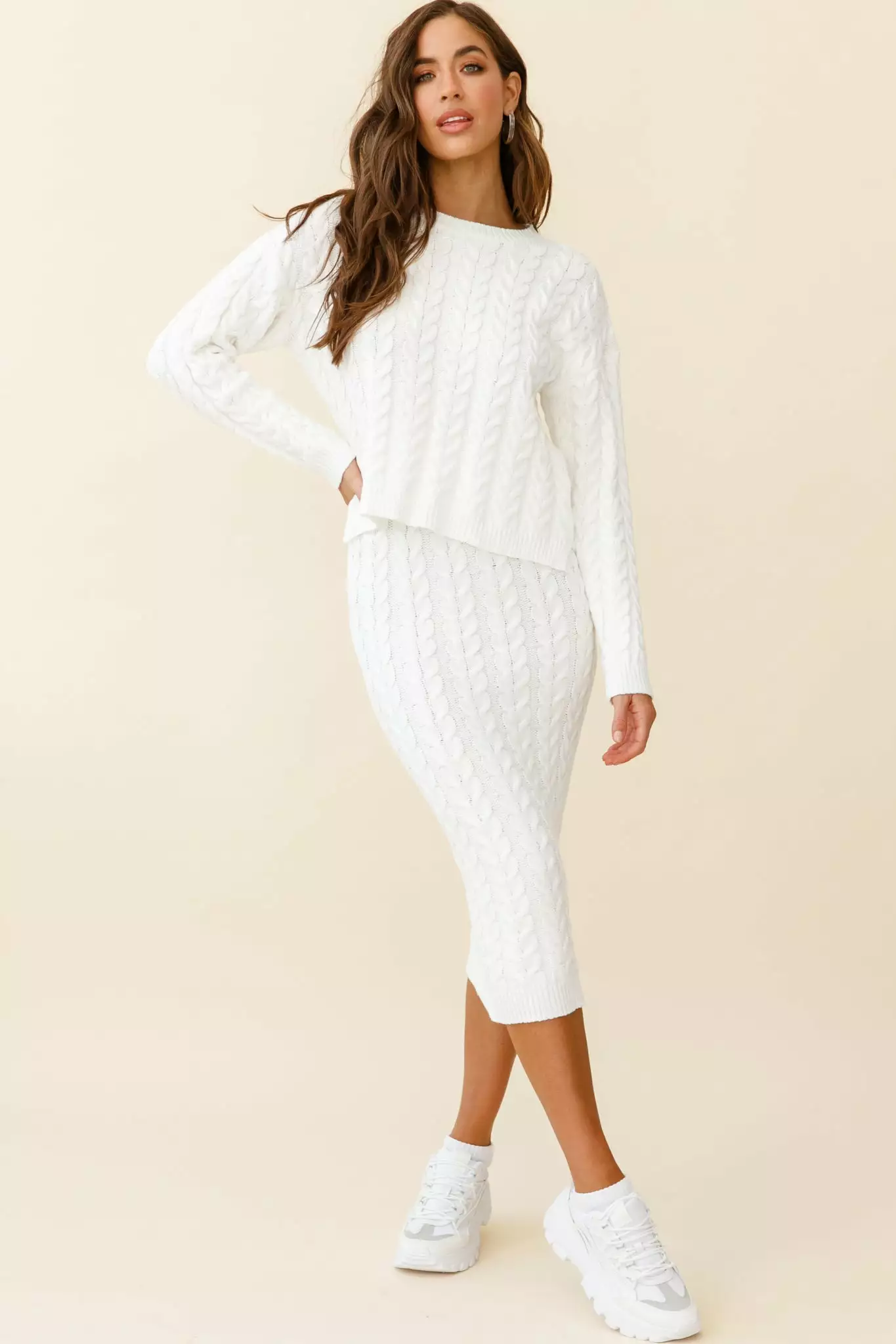 Cozy Up Cable Knit Sweater White - Image 7