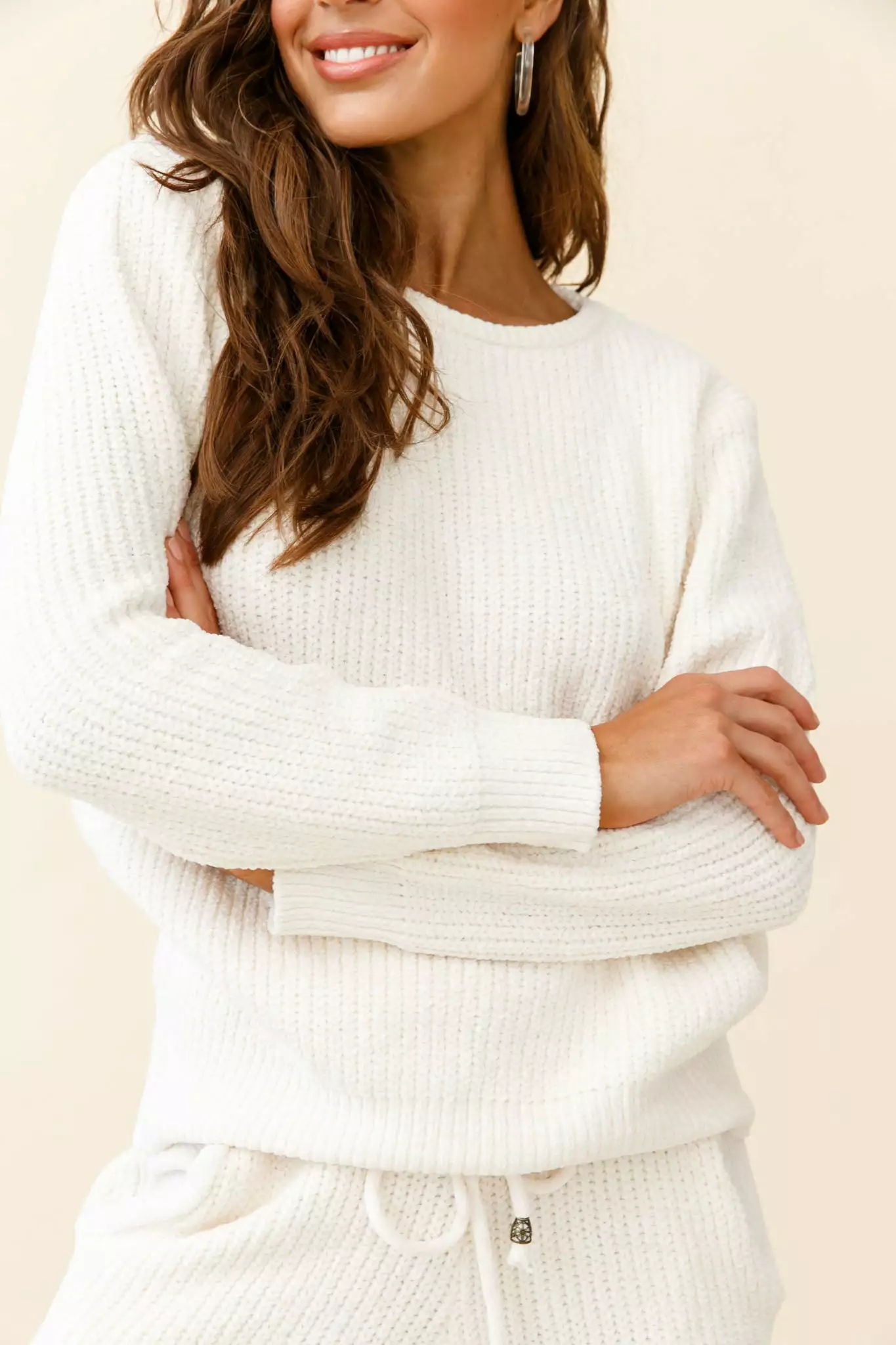 Sundown Crew Neck Knit Sweater Cream - Image 4