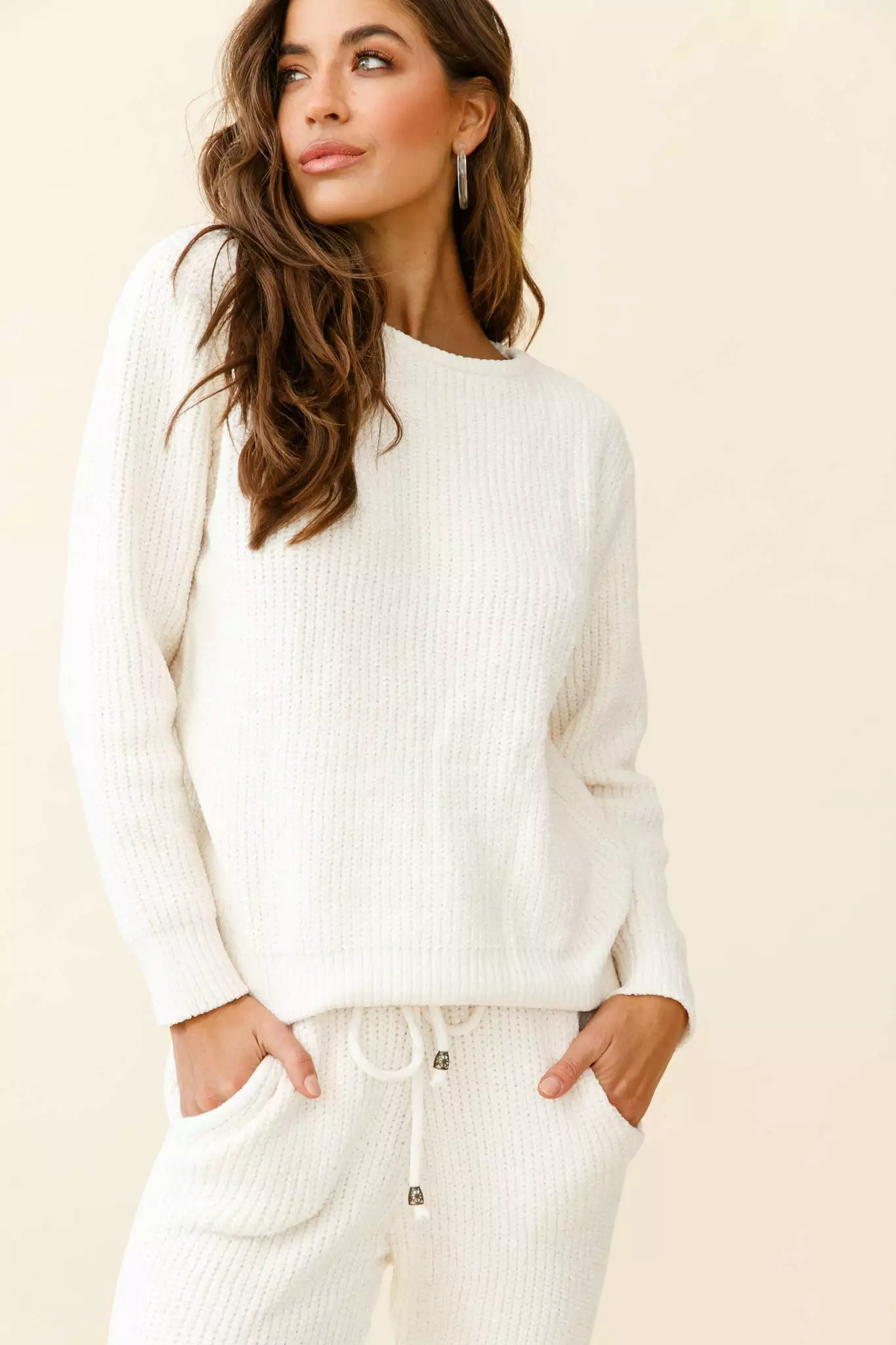 Sundown Crew Neck Knit Sweater Cream - Image 7