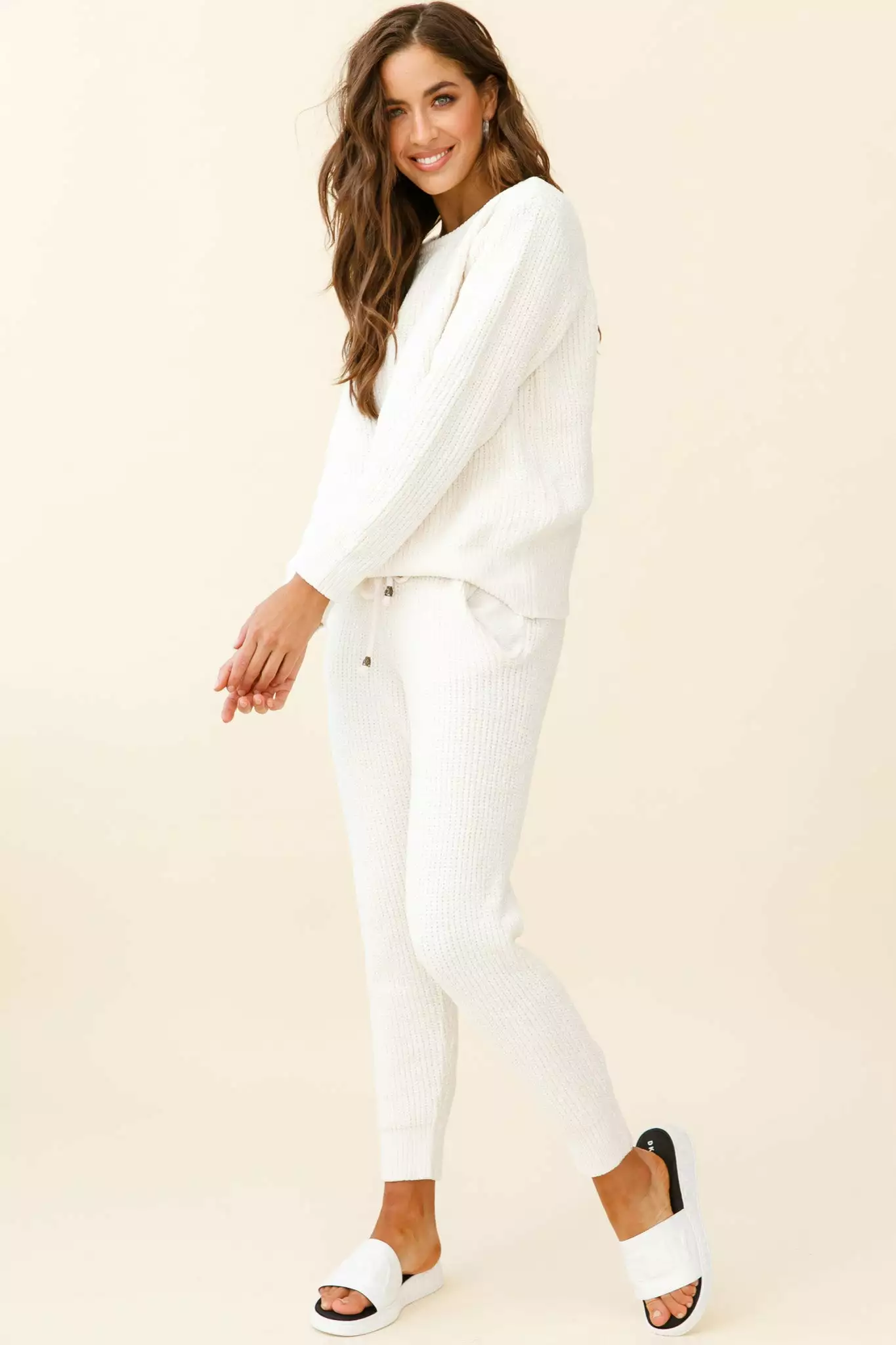 Sundown Crew Neck Knit Sweater Cream - Image 8