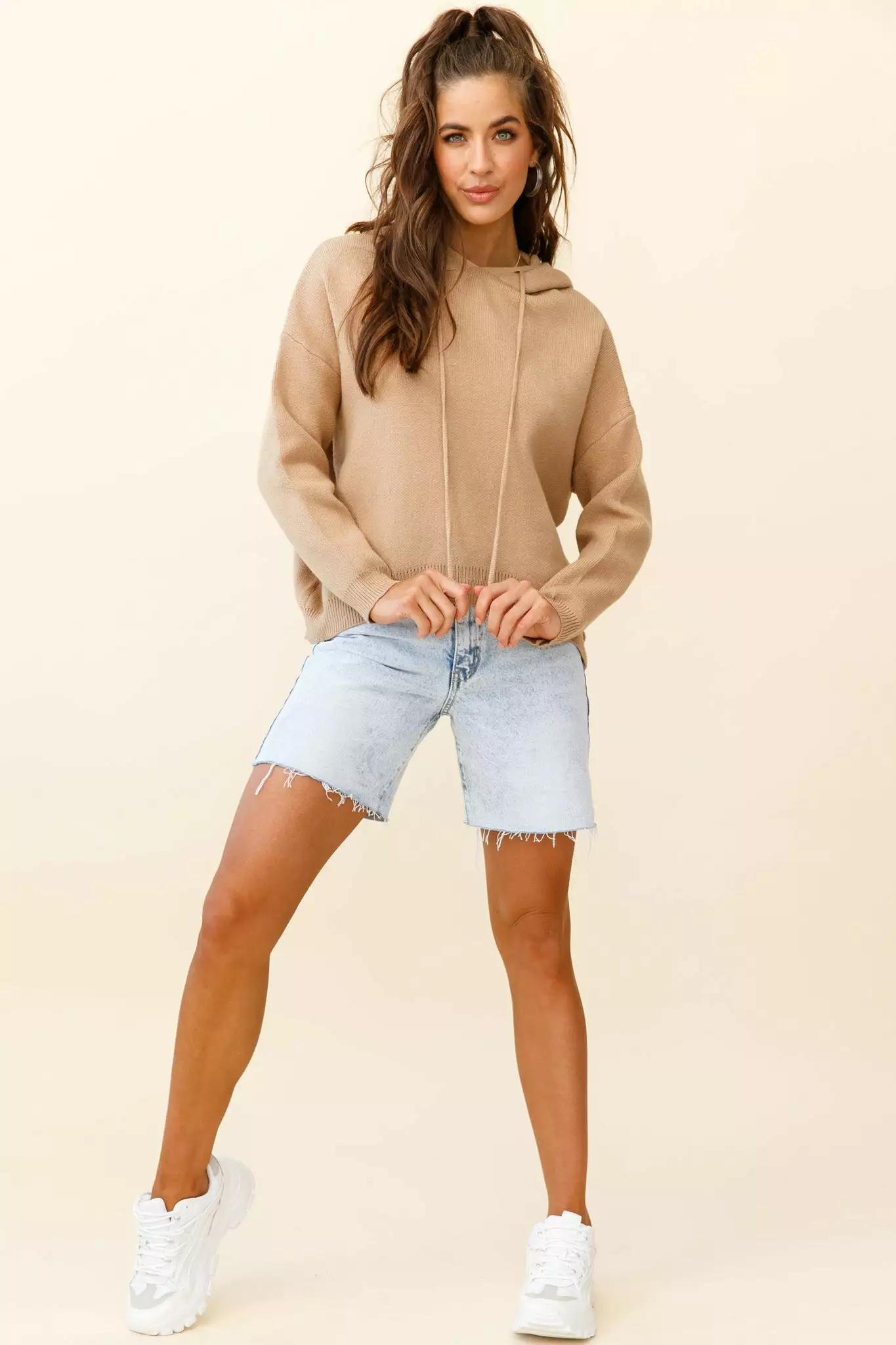 Nightrider Drop Sleeve Hooded Sweater Camel - Image 2