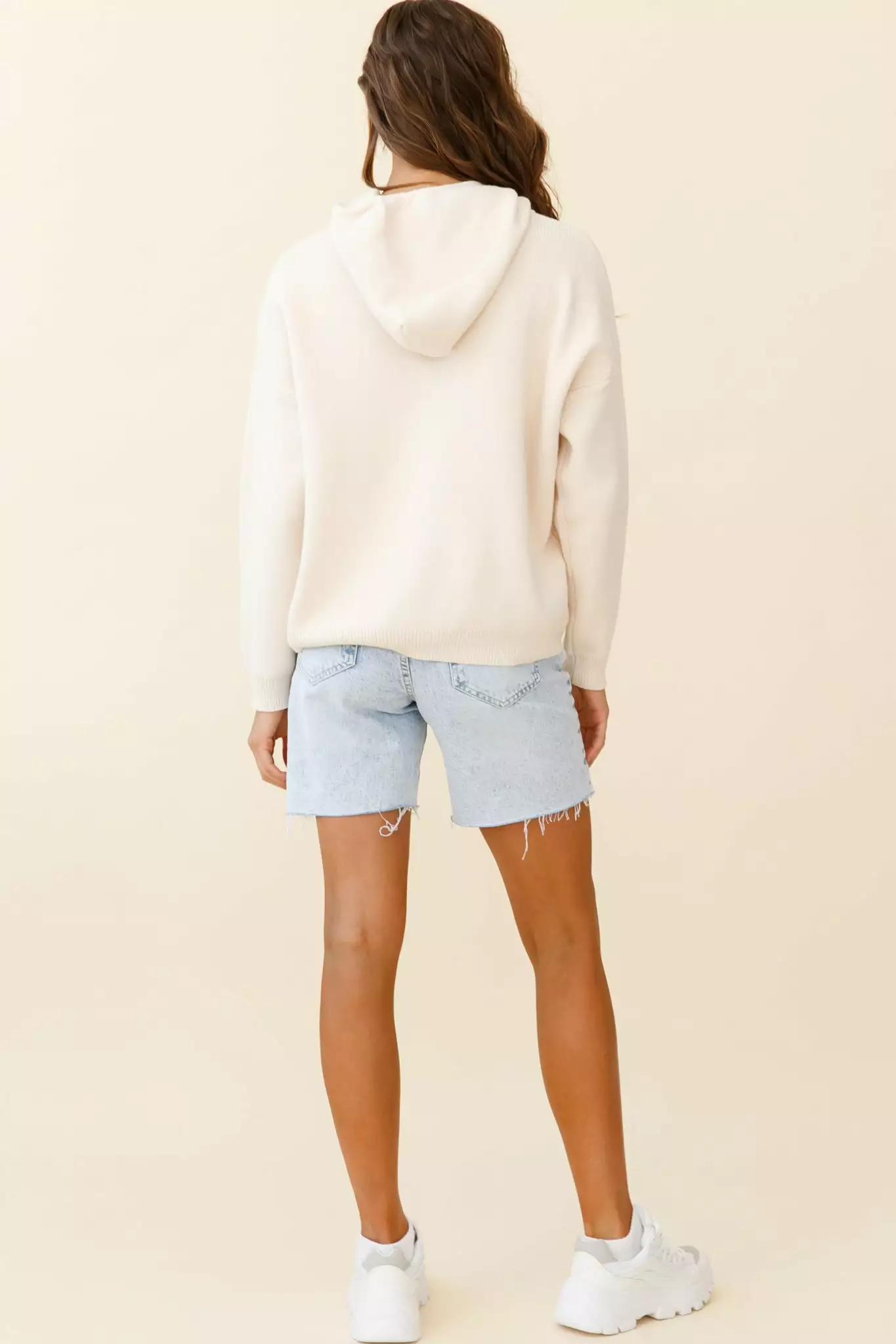 Nightrider Drop Sleeve Hooded Sweater Cream - Image 3