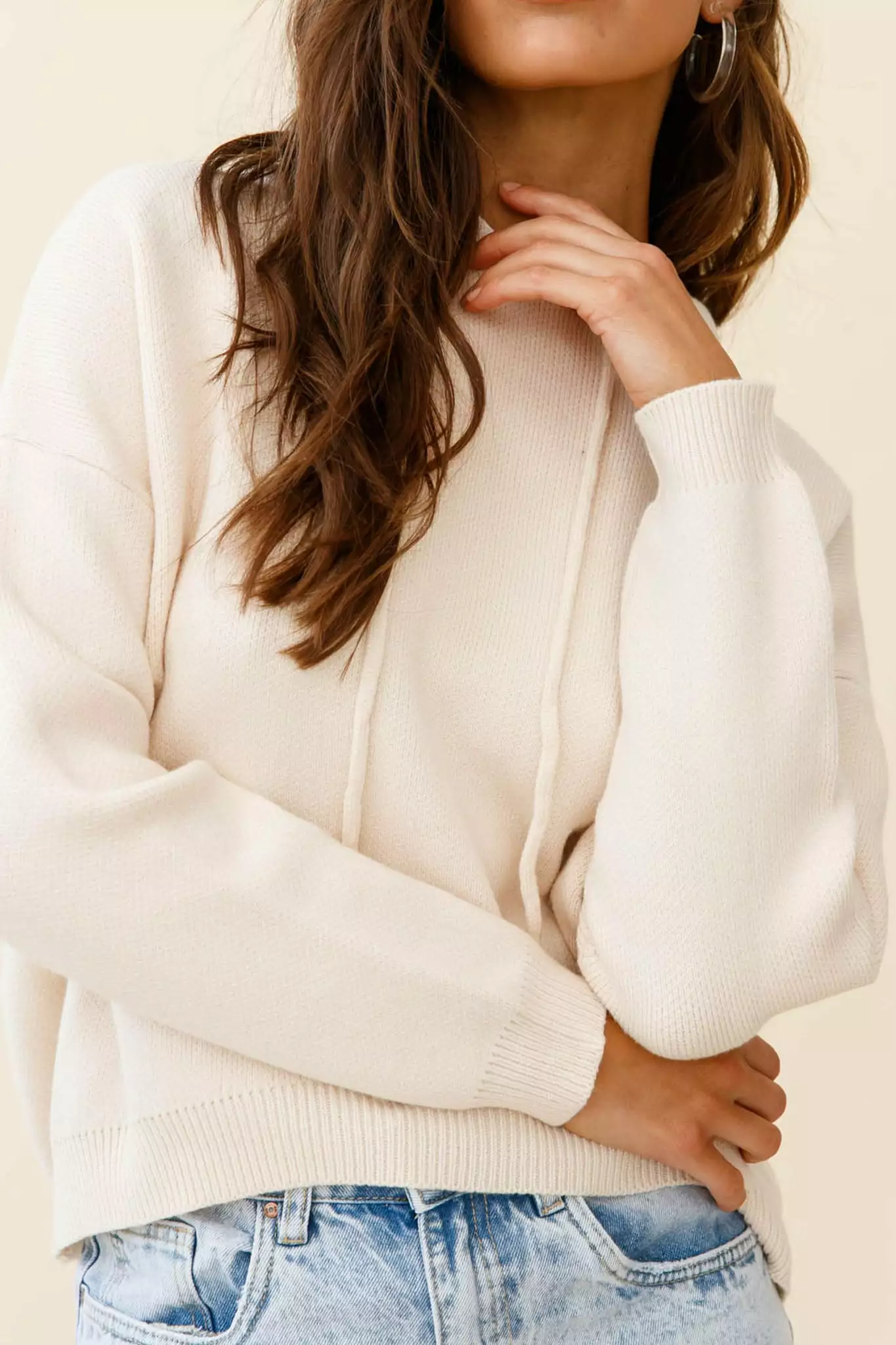 Nightrider Drop Sleeve Hooded Sweater Cream - Image 4