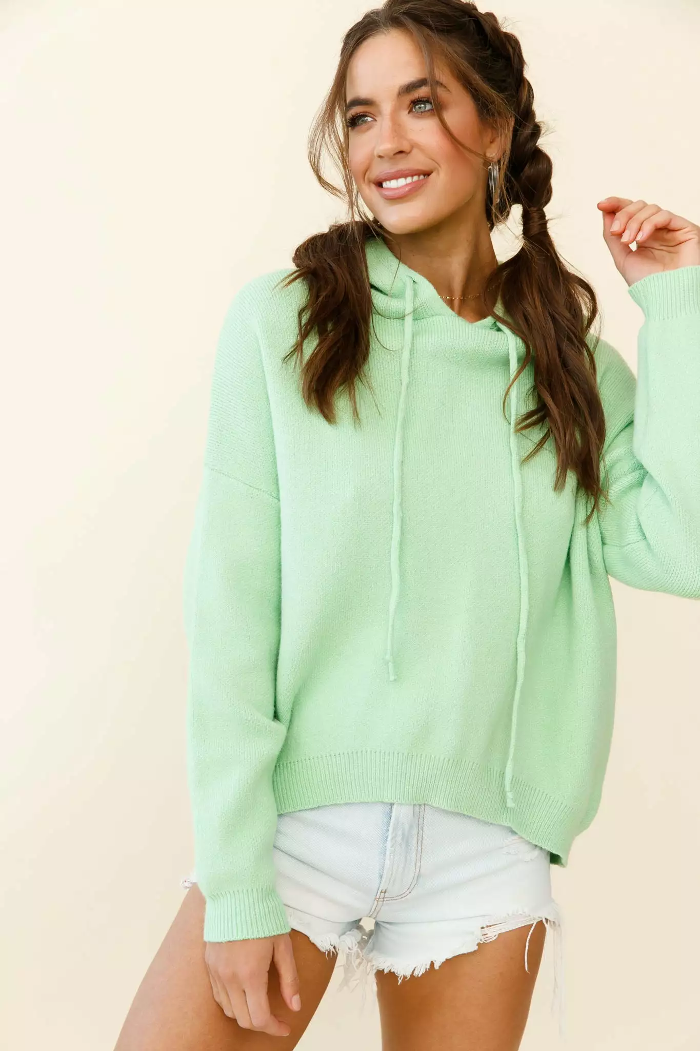 Nightrider Drop Sleeve Hooded Sweater Sage - Image 6