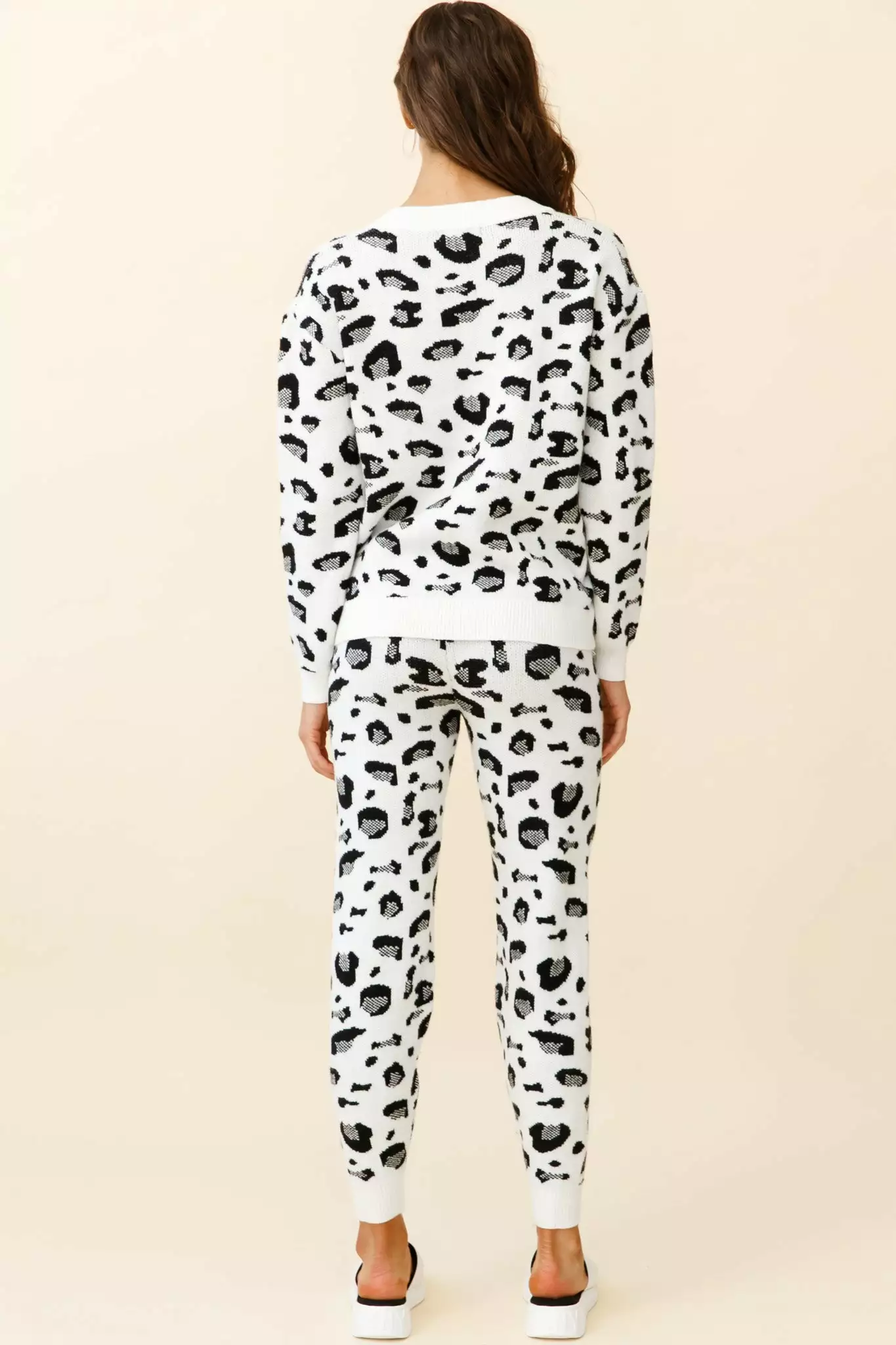 Chase The Moon V-Neck Sweater & Pants Set White Leopard Print - Image 3