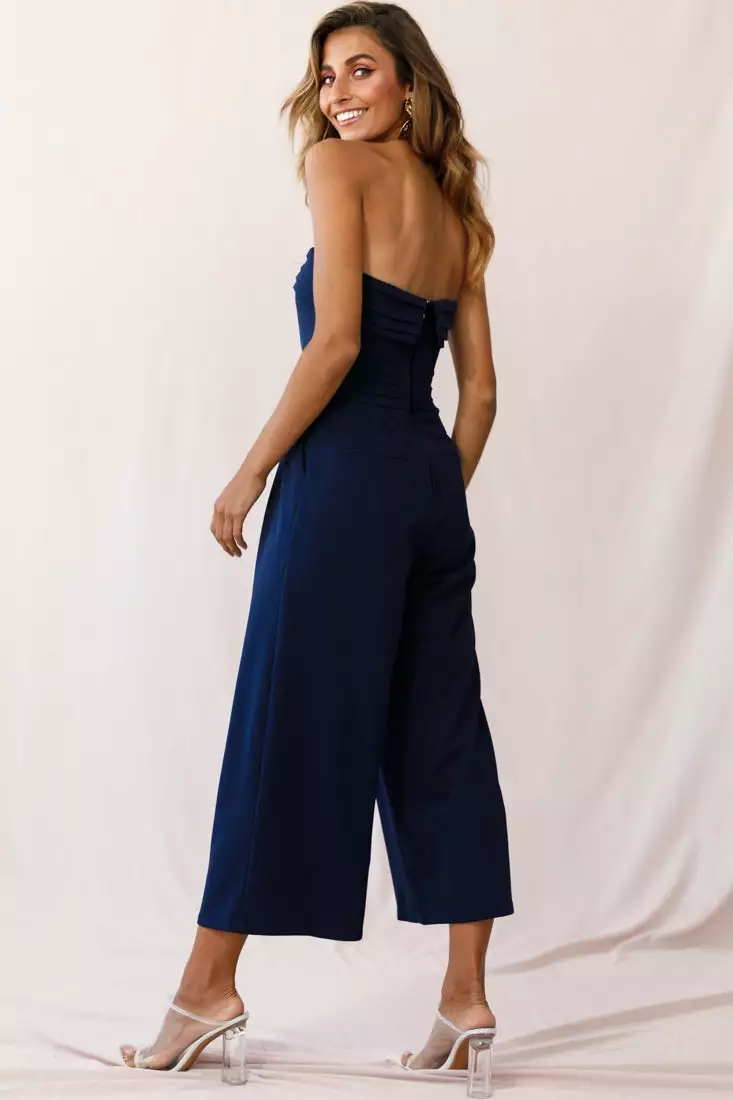 Selfie Leslie Chosen Strapless Wide Leg Jumpsuit Navy - Image 6