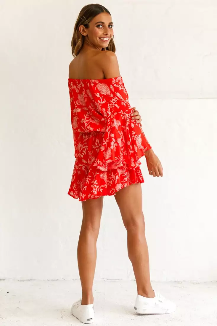 Selfie Leslie Fiona Drawstring Floral Romper Red - Image 3
