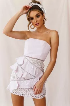 Selfie Leslie Aramis Strapless Lace & Ruffle Detail Dress Blush