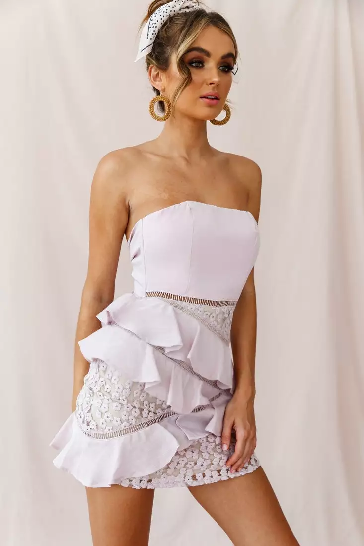 Selfie Leslie Aramis Strapless Lace & Ruffle Detail Dress Blush - Image 5