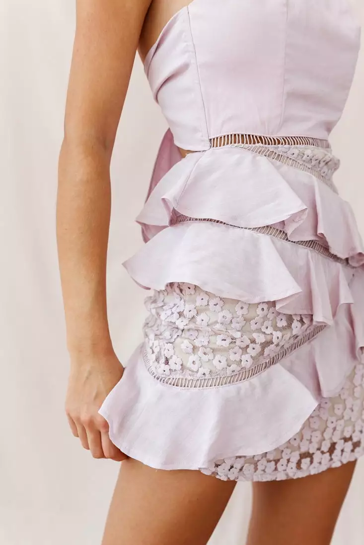 Selfie Leslie Aramis Strapless Lace & Ruffle Detail Dress Blush - Image 4