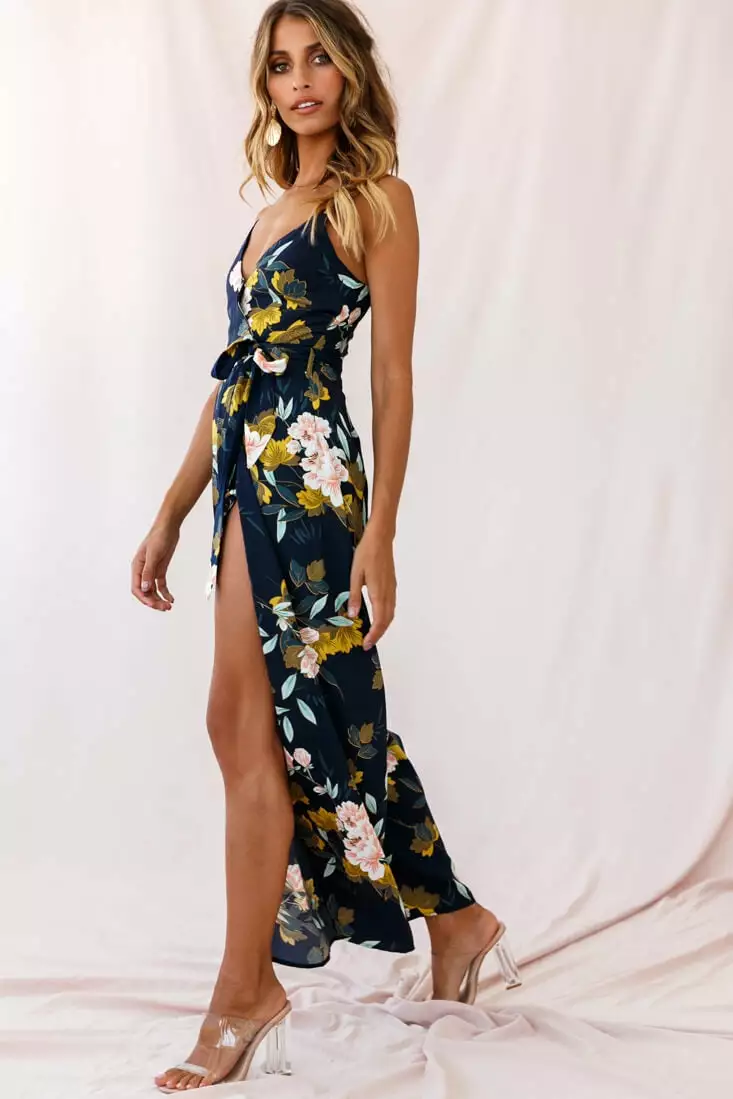 Selfie Leslie Carrie High Slit Cami Jumpsuit Navy - Image 3