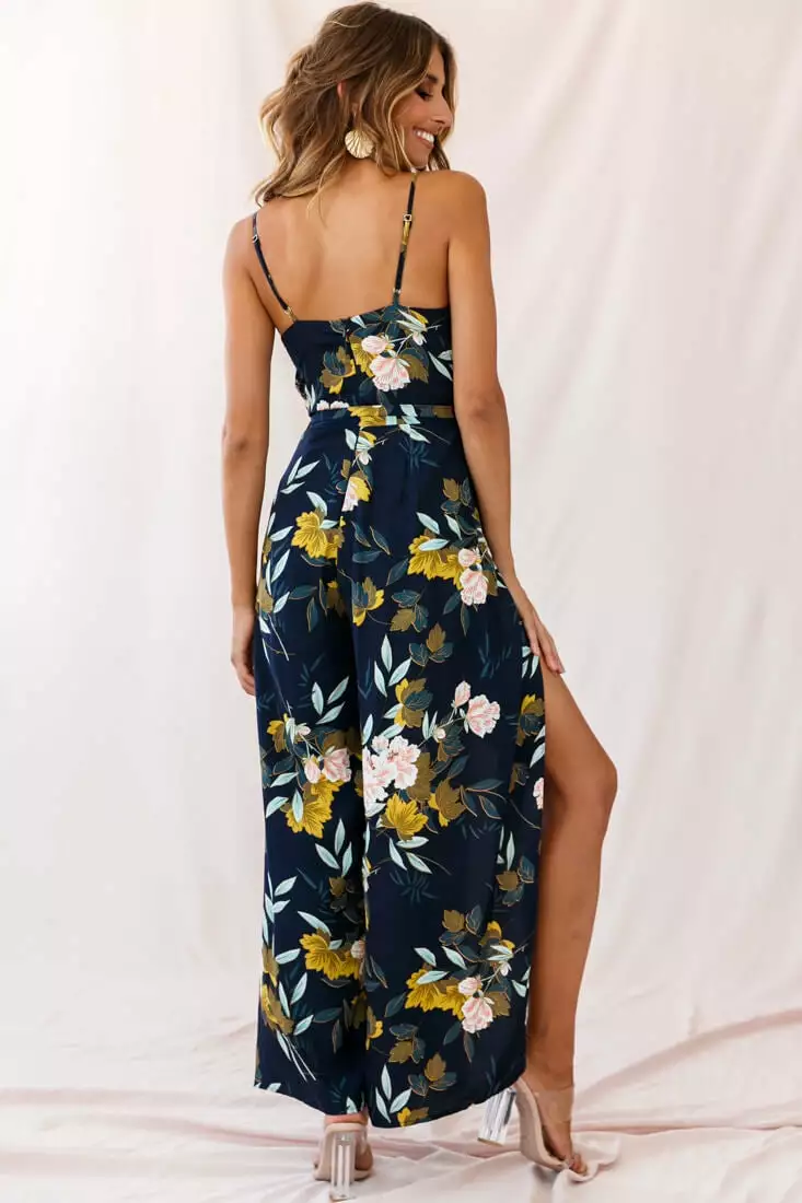 Selfie Leslie Carrie High Slit Cami Jumpsuit Navy - Image 4