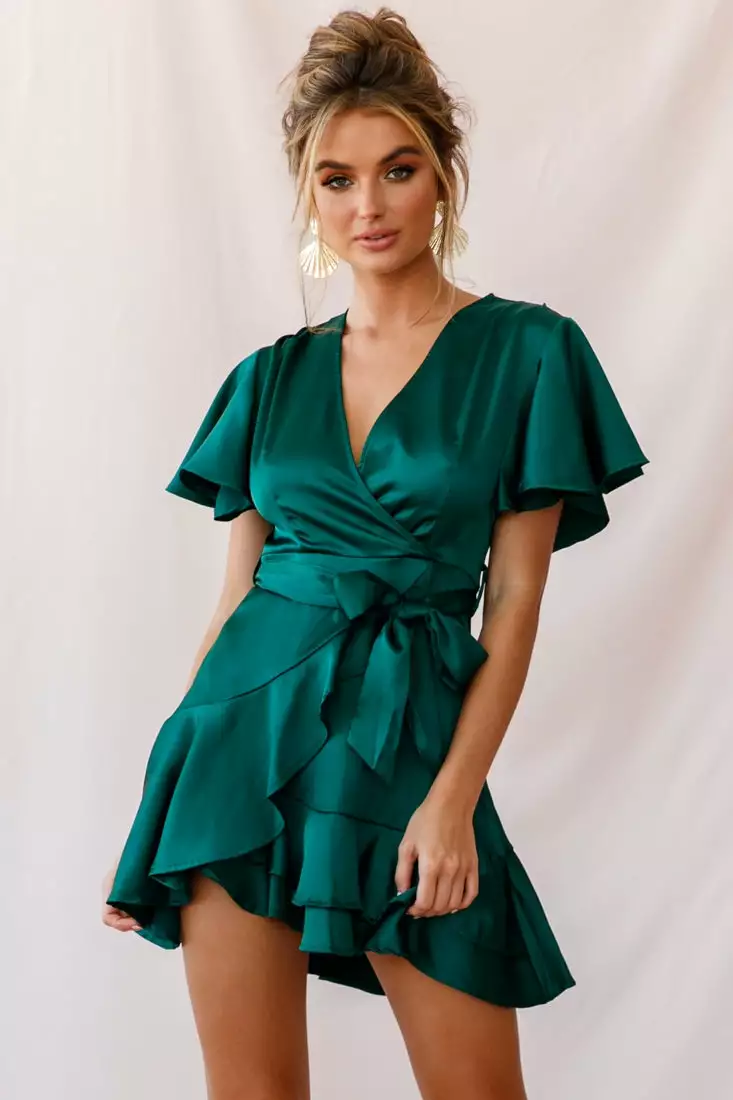 Selfie Leslie Cami Angel Sleeve Faux Wrap Dress Jade - Image 6