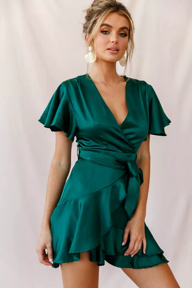 Selfie Leslie Cami Angel Sleeve Faux Wrap Dress Jade - Image 5