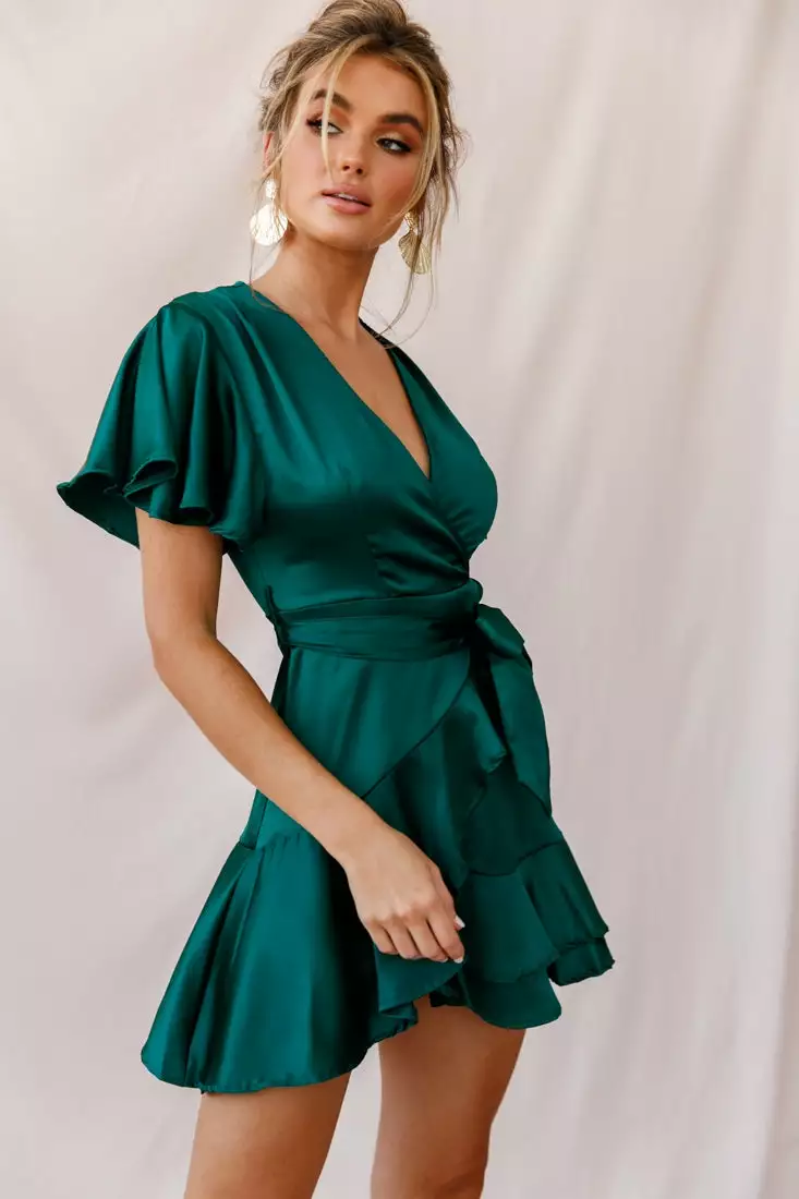 Selfie Leslie Cami Angel Sleeve Faux Wrap Dress Jade
