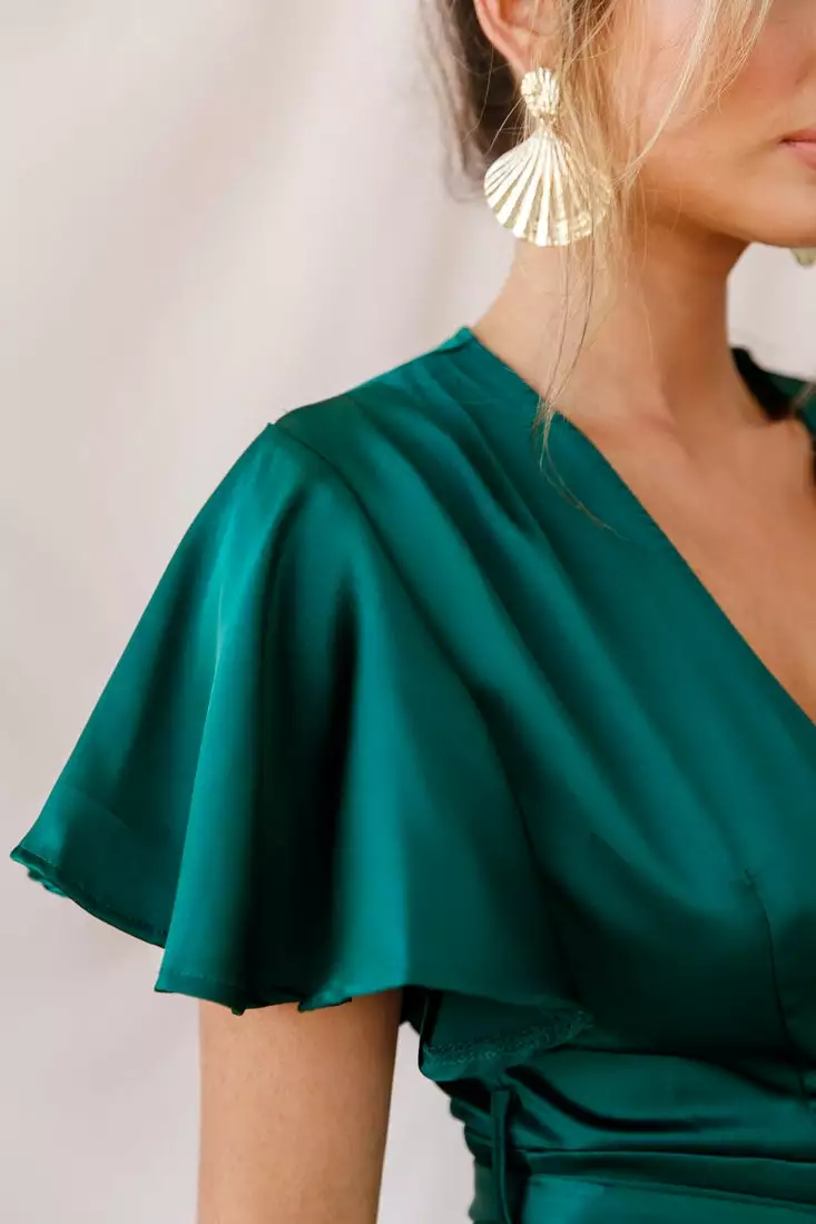 Selfie Leslie Cami Angel Sleeve Faux Wrap Dress Jade - Image 4