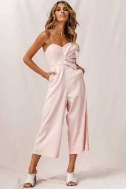 Selfie Leslie Call Me Wide-Leg Linen Bandeau Jumpsuit Blush