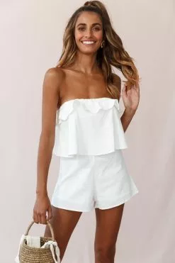 Selfie Leslie Joey Strapless Tie-Back Romper White