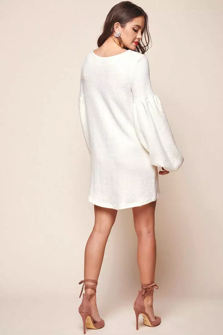 Morais Puff Sleeved Sweater Dress Off White - Image 3