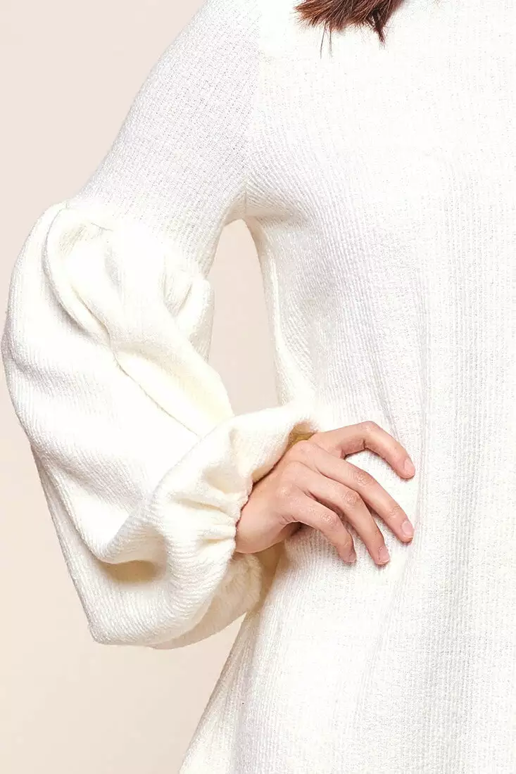 Morais Puff Sleeved Sweater Dress Off White - Image 4
