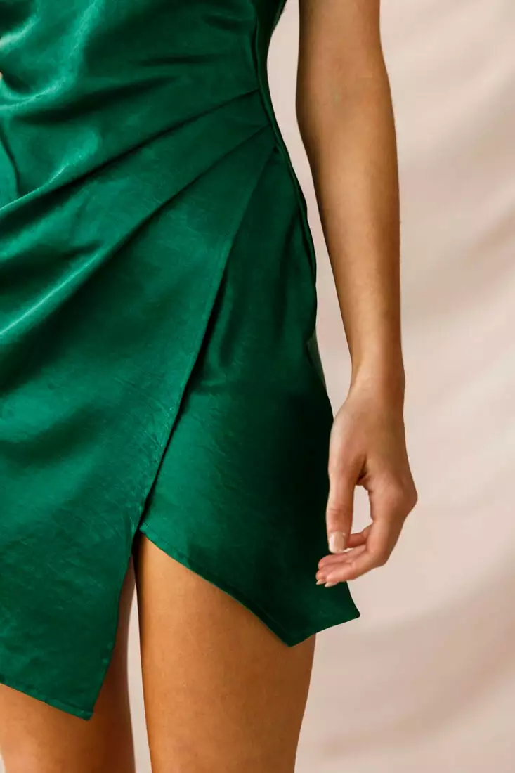 Selfie Leslie Hey Girl Cowl Neck Wrap Front Dress Forest Green - Image 4