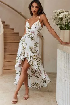 Selfie Leslie Imelda V-Neckline High-Low Hem Dress White