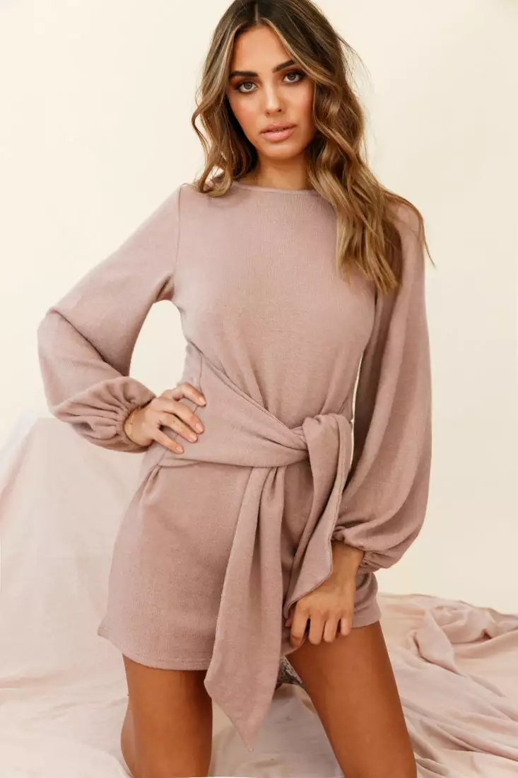 Selfie Leslie Rapt Waist Tie Knit Dress Mocha - Image 4