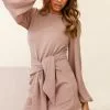 Selfie Leslie Rapt Waist Tie Knit Dress Mocha