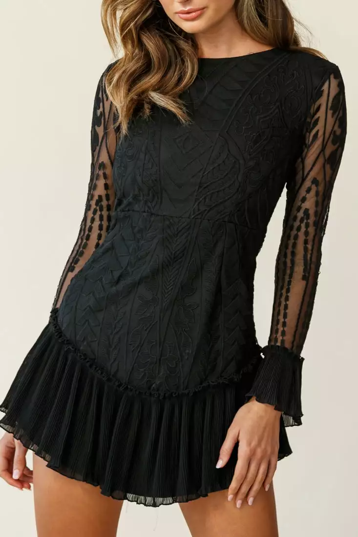 Selfie Leslie Dreamy Long Sleeve Mini Dress Black - Image 5
