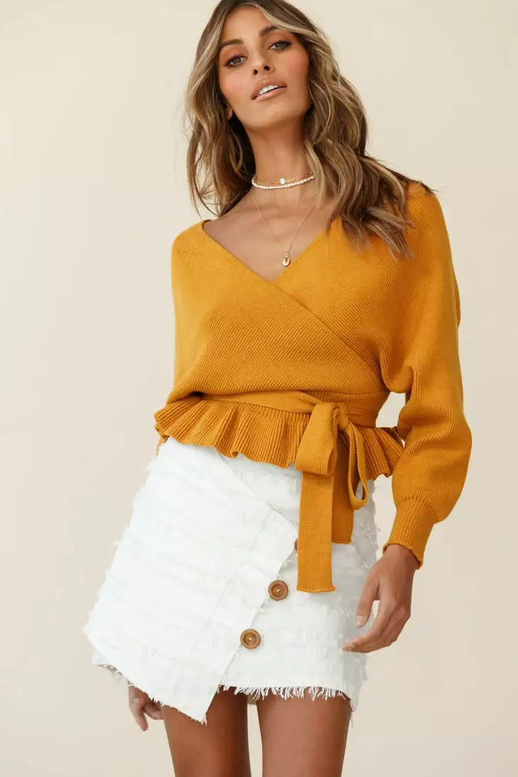 Selfie Leslie Amara Long Sleeve Knit Top Mustard - Image 4