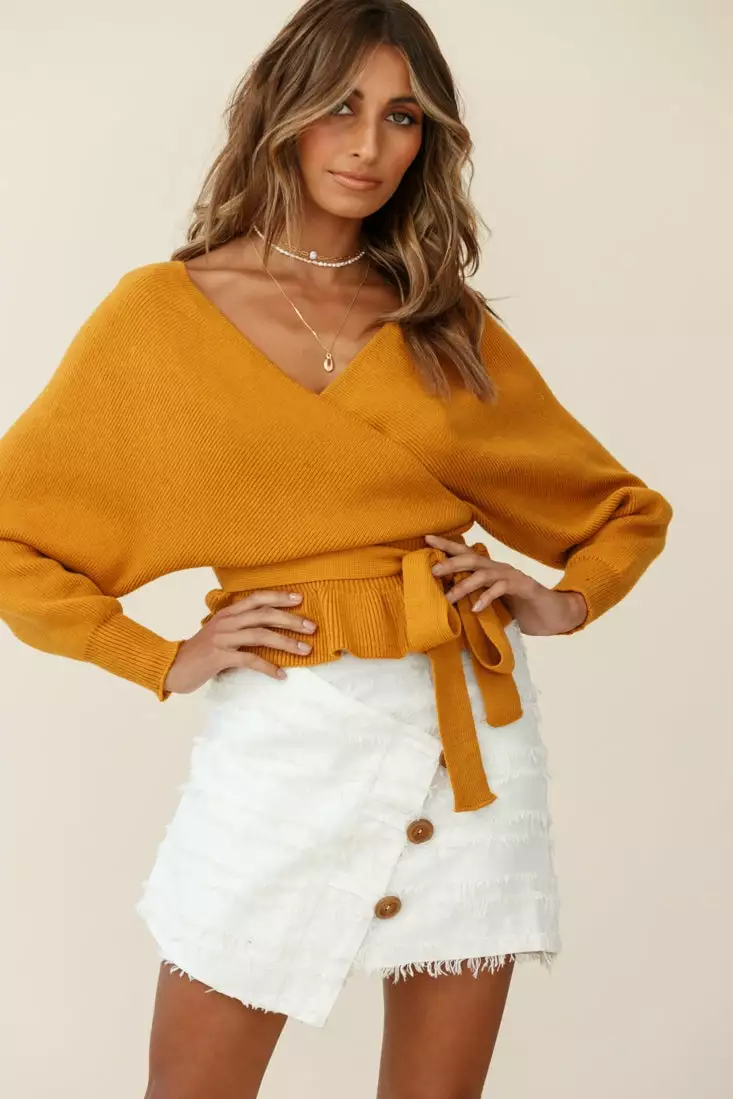Selfie Leslie Amara Long Sleeve Knit Top Mustard - Image 3