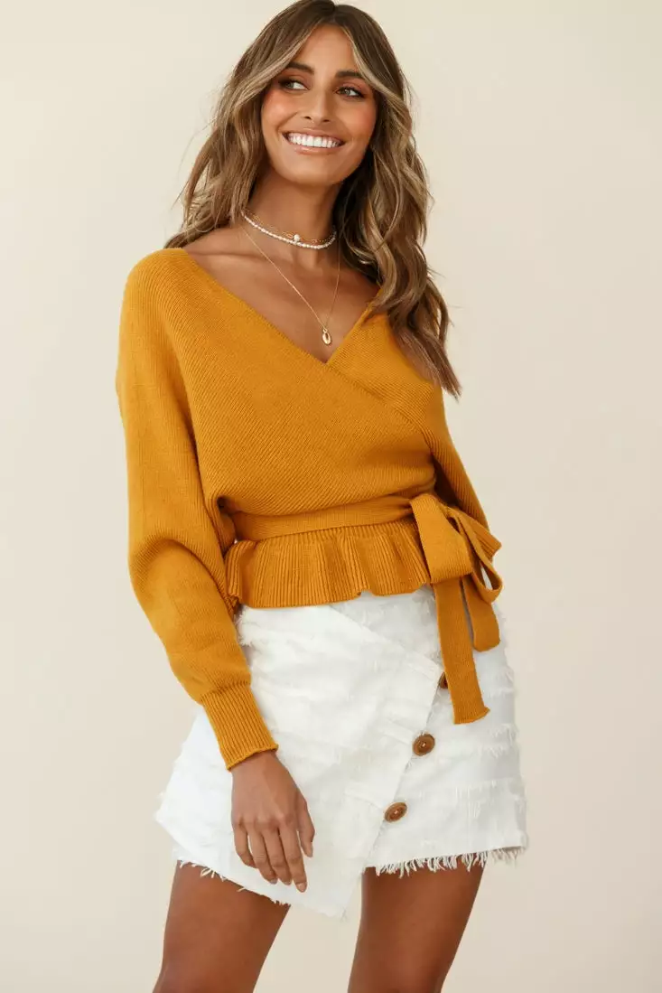 Selfie Leslie Amara Long Sleeve Knit Top Mustard - Image 6