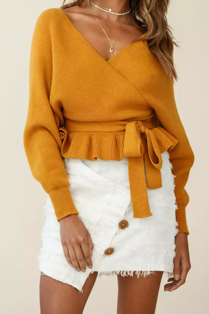 Selfie Leslie Amara Long Sleeve Knit Top Mustard - Image 7
