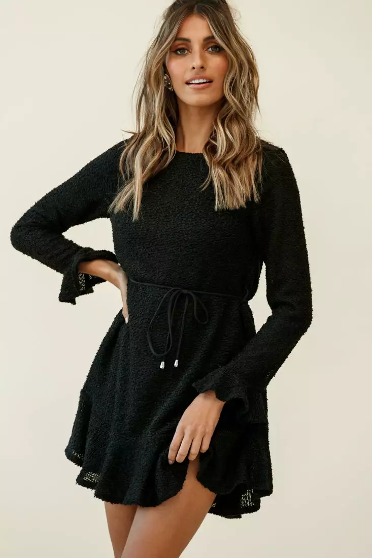 Selfie Leslie Montville Long Sleeve Knit Dress Black