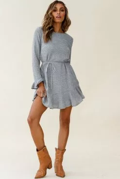 Selfie Leslie Montville Long Sleeve Knit Dress Grey